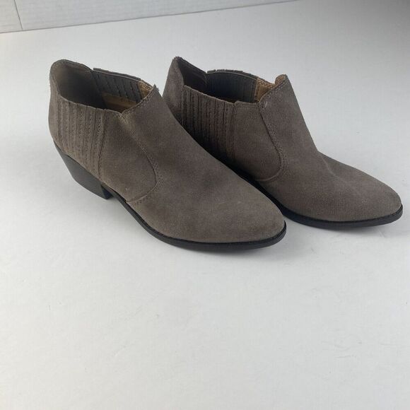 Lucky Brand Ankle Boot, Women's Folley Light Taupe Suede Leather Ankle Boot Sz 9 - Picture 2 of 16